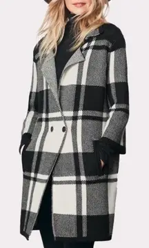 Pendleton Merino Wool Coatigan LARGE Black White Plaid Sweater Cardigan Jacket