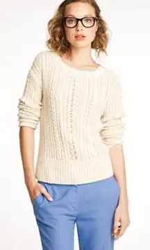 JCREW Honeycomb‎ Cable Knit Crewneck Sweater White Small