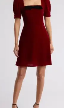 WAYF Scarlet Velvet Puff‎ Sleeve Mini Dress M NWT Holiday Party Red
