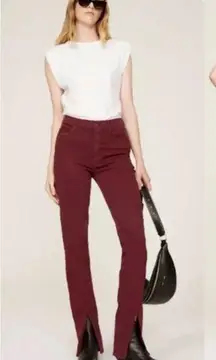 Mother The Rascal Sliced Up Heel Burgundy Play Date Denim Jean Women Size 26 NEW