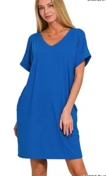 BUY NOW: NWT ZENANA BRUSHED ROLLED SHORT SLEEVE V-NECK DRESS SIZE 1X PD-2457XN