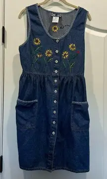 Vintage True Blue Sunflower Denim dress with Lady bug  Jumper  cotton Large