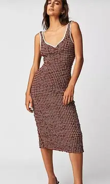 Free People Set the Bar Smocked MIDI Dress. Brown. Size XS