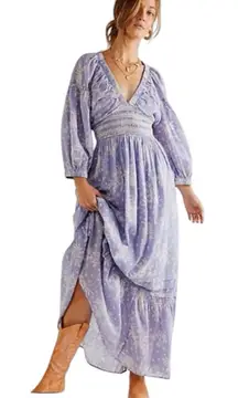 Free People - Golden Hour Maxi Dress Lavender Floral Boho Size S