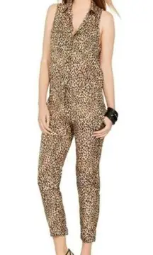 LAUREN RALPH LAUREN LEOPARD PRINT SLEEVELESS DRAWSTRING WAIST JUMPSUIT SIZE 4