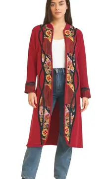 Duster Cardigan Sweater Wool Silk Blend Open Size Large Koos Quilted Mandarin