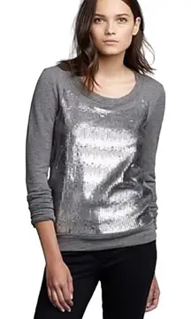 J. Crew Collection Sequin Sweatshirt Raglan Pullover 100% Cotton Gray XS