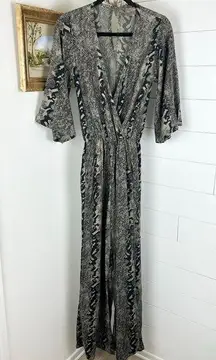 Anthropologie  Bel Kazan Snake Print Jumpsuit Wide Leg 3/4 Sleeve Size XS