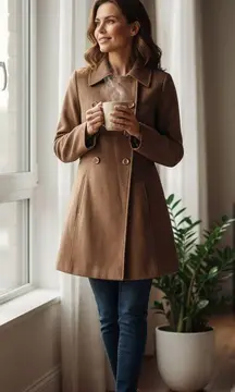 Anthropologie Tulle Brown Double Breasted Coat