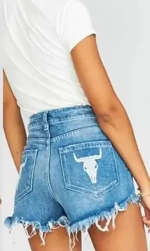 Distressed Denim Western High Waisted Shorts- Size 25