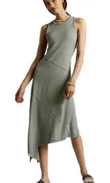 Anthropologie Bordeaux Dress Womens Medium Green Asymmetrical Seamed Midi