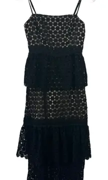 NBD Dolores Midi Dress in Black Revolve Lace Nude Black Tiered X-Small‎ XS