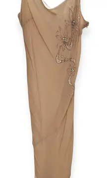 Inwear Size 8 Beaded‎ Floral Crepe Maxi Dress Beige Blush Asymmetric Fairycore