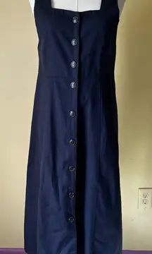 Earth Music & Ecology Premium Label Navy Button Front‎ Midi Dress Women's Small