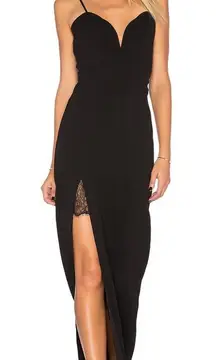 Lovers‎ and Friends Black Cordoba Maxi Dress Leg Slit Lace Trim, Size XS