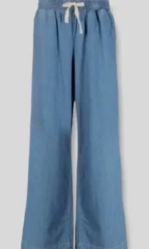 FRAME Blue Drawstring Wide-Leg Jeans Pants womens SIZE XL pull on linen‎ blend