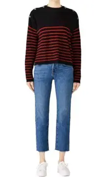 THE KOOPLES Womens Sweater Black Red Striped Buttoned Shoulder $395 Size 1 /US S