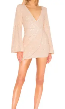 Michael Costello x Revolve Valerie Dress Mini Long Sleeve Sequin Ivory Medium‎