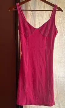 Aerie Ribbed Corset Bodycon Mini Dress in Hot Pink Neon Size M