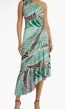 Abstract Print One-Shoulder Asymmetric Midi Dress