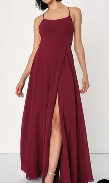 Lulus Dreamy Romance Burgundy Sleeveless Backless Strappy Maxi‎ Dress MEDIUM
