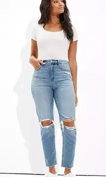 American Eagle Comfort Stretch Waistband Distressed Mom Jeans