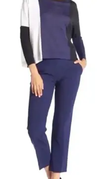 DIANE VON FURSTENBERG‎ Linen Blend Straight Dress Pants Navy NO SIZE TAG READ