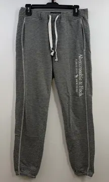 Abercrombie & Fitch Women's M Soft A&F fleece jogger sweatpants gray stripe logo