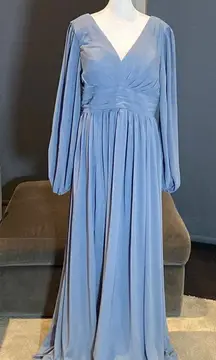 Women’s V-Neck Chiffon Full Length Bridesmaid Dress Corset Back Leg Slit Size 14