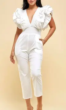White Ruffled‎ Sleeve Jumpsuit Summer Medium