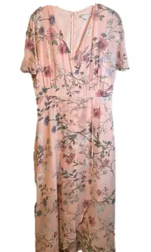 Sandra Darren Pink Floral Faux Wrap Hi Low Vee Neck‎ Maxi Dress Size 10