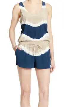 Joie Silk Tie Dye Sleeveless Scoop Neck Isidora Romper XS Ivory Beige Navy FLAWS