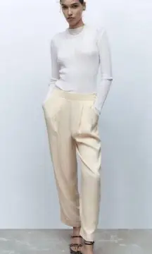 ZARA NWT  SATIN RELAX FIT JOGGERS PANT BEIGE LARGE BLOGGERS FAV POCKETS