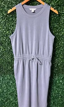 Athleta Womens Seasoft Tank Midi Dress Size Medium Steel Blue Stretch Drawstring