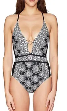 Medallion print plunge swimsuit. RUNS SMALL. NWOT