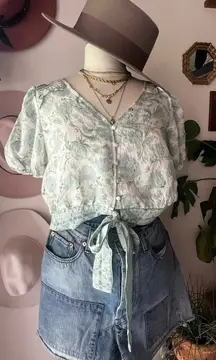 BLU PEPPER floral puff‎ sleeve top Women’s SIZE LARGE Dainty cottagecore demure