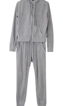 Fashion Nova Gray Velour Track Suit Tracksuit Matching Set XS Hoodie Joggers