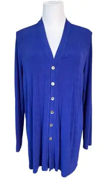 Chico's‎ Royal Blue Mother of Pearl Button Up Long Cardigan sz 2 Large (12-14)