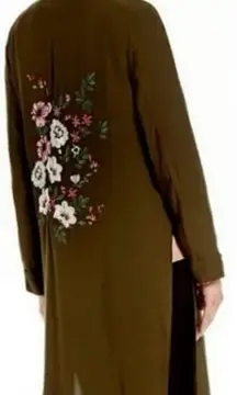 Gibson Latimer Olive Green Embroidered Floral Duster Cardigan Women Plus Size 1X
