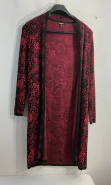 Womans Roz & Ali Long Sleeve Open Front Cardigan Sweater Large Red Black