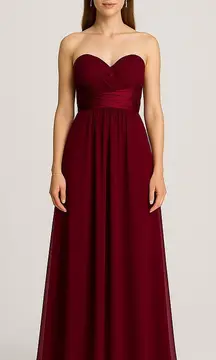 Bill Levkoff Red Strapless Pleated Formal Gown Size 12 Bridesmaid Prom Dress