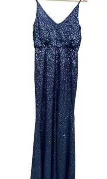 Adrianna Papell Women's Size 4 Navy Blue Sequin sleeveless Maxi Evening Gown