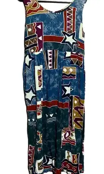 Vintage 90s Stars / Shapes 100%‎ Rayon Maxi Dress Java Lava Size Medium