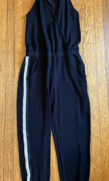 Ramy Brook Jumpsuit Womens Small Black Wrap Jogger Metallic Side Stripe Pockets