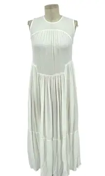 Vince Shirred Sleeveless Tiered Midi Long Dress in Off White Size XS