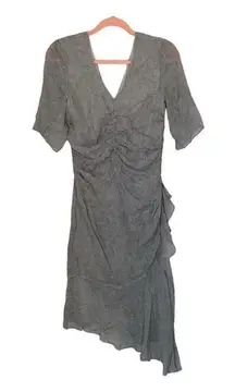 Iris Setlawke Gray Polka Dot Ruched Midi Dress Size 8