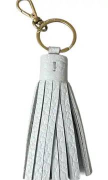 Kate Spade White Leather Tassel Keychain | Gold Hardware Bag Charm