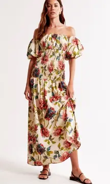Abercrombie & Fitch Smocked Drop Waist Off Shoulder Floral Maxi Sundress…