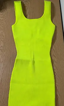 Free with Bundle Only New Womens ribbed stretchy bodycon dress neon yellow small