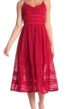 Red Lace Sleeveless Midi Dress